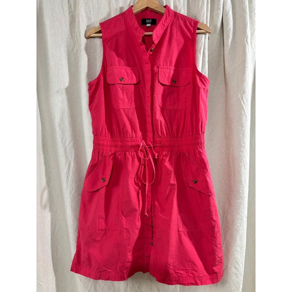 Kut from the Kloth Pink Red Sleeveless Utility Shirt Dress Medium